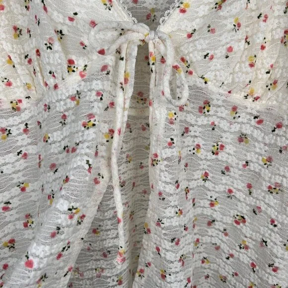 Self Esteem Small Floral Sheer Tie Front Bow Long Sleeve Cottage - Picture 8 of 9